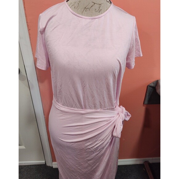 a new day Short Sleeve Tie Front Wrap Dress Pink Large - Picture 2 of 7